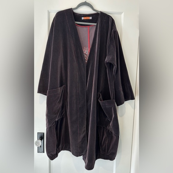 Blue Fish Hand Painted Cotton Velvet Coat in Silver Plum - Picture 2 of 8